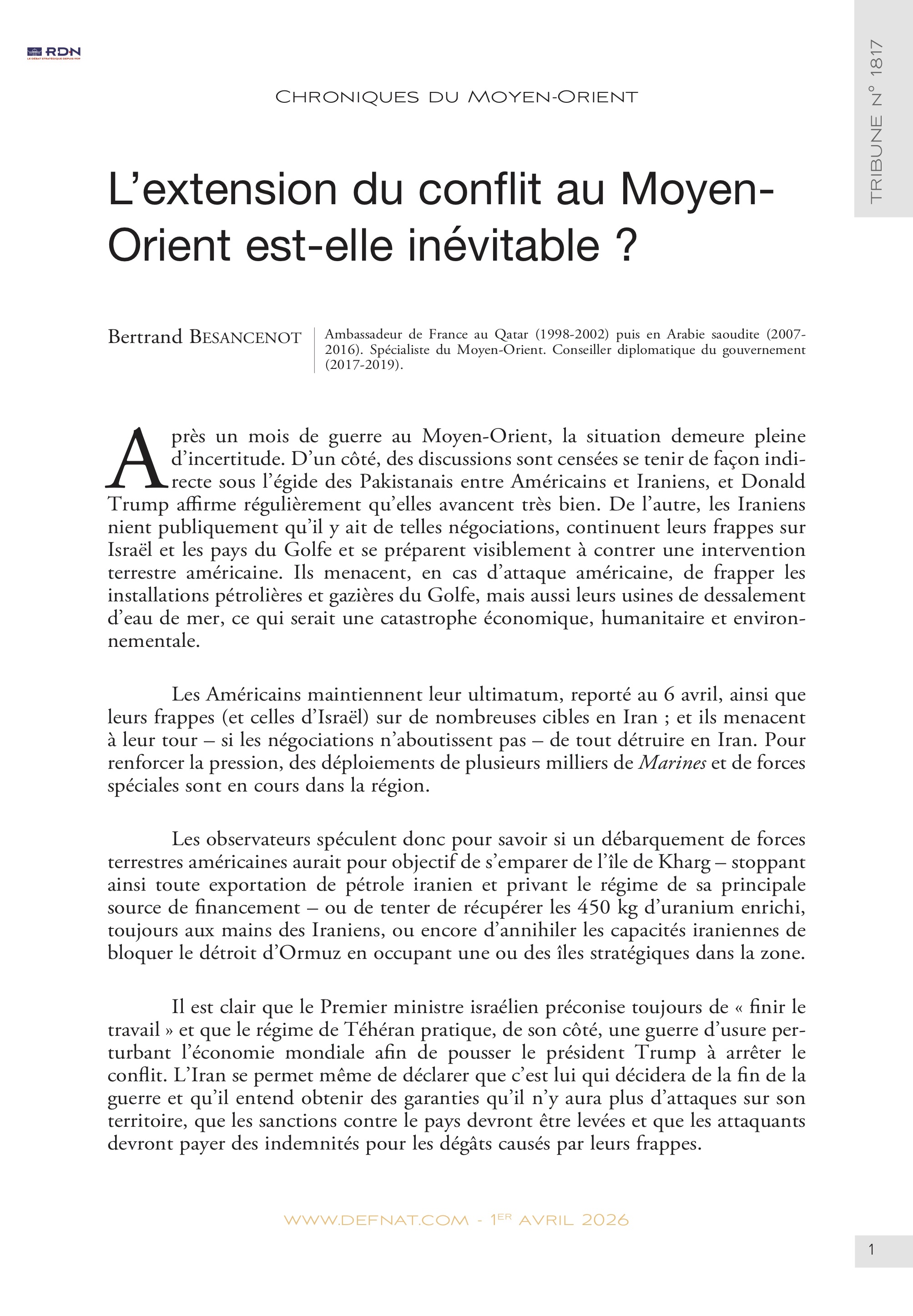 Chroniques du Moyen-Orient &ndash; L&rsquo;extension du&nbsp;conflit au&nbsp;Moyen-Orient est-elle&nbsp;in&eacute;vitable&nbsp;? (T&nbsp;1817)
